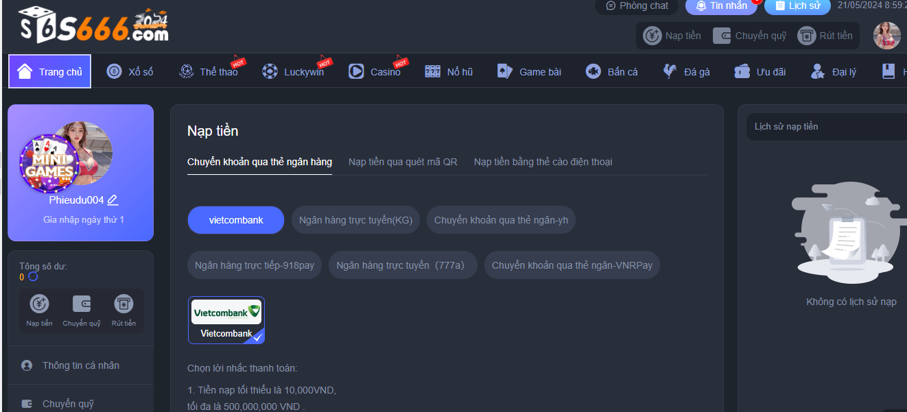 Hệ thống nạp tiền của nhà cái S666 được đánh giá cao
